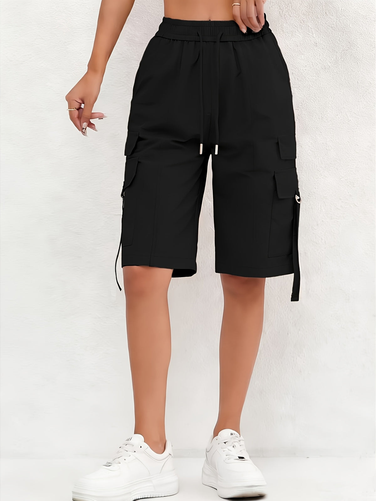 Ladies Casual Fashion Utility Shorts - Black