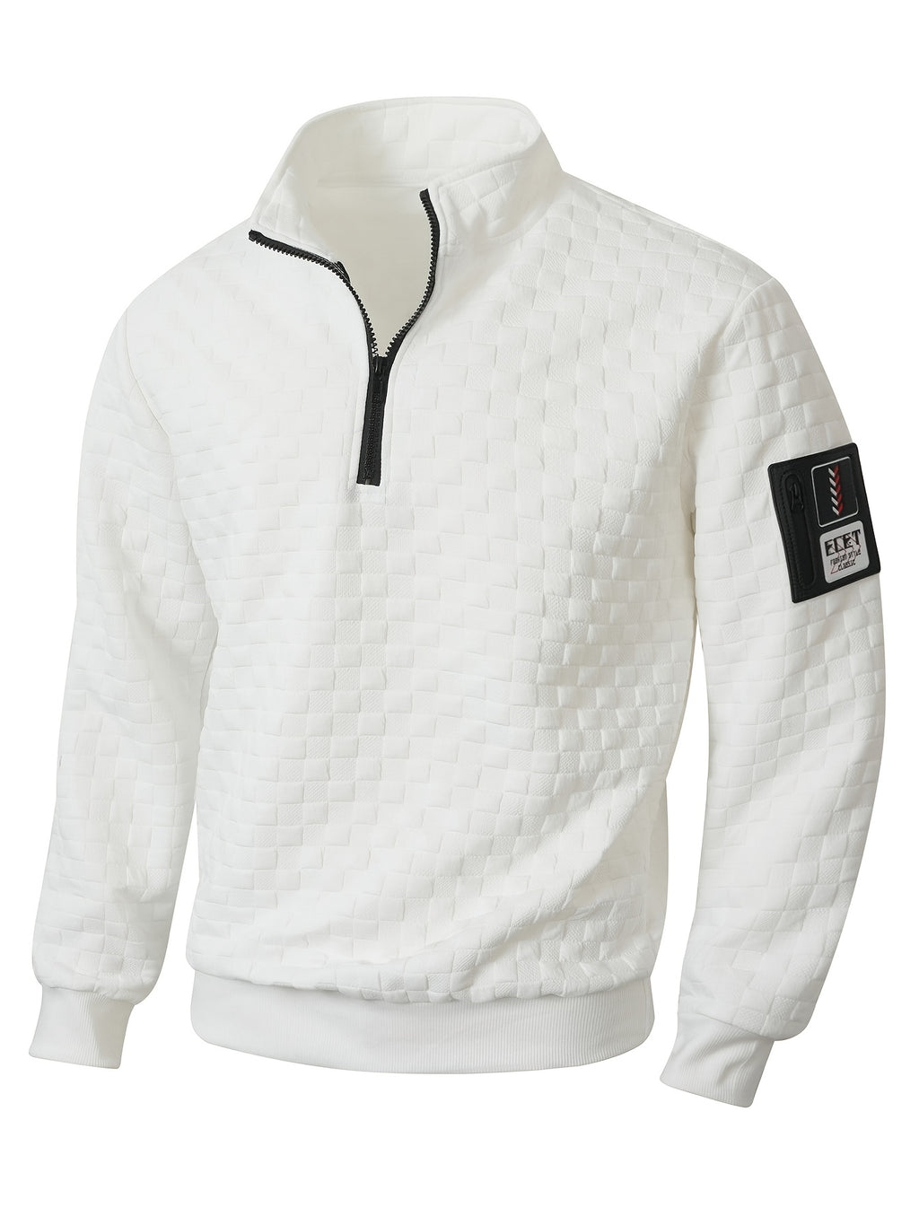 Autumn Men'S Waffle Half-Zip Stand Collar Sweatshirt, Casual Loose Textured Pullover Top Jacket, Gift for Husband Or Father - White