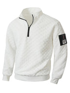 Autumn Men'S Waffle Half-Zip Stand Collar Sweatshirt, Casual Loose Textured Pullover Top Jacket, Gift for Husband Or Father - White