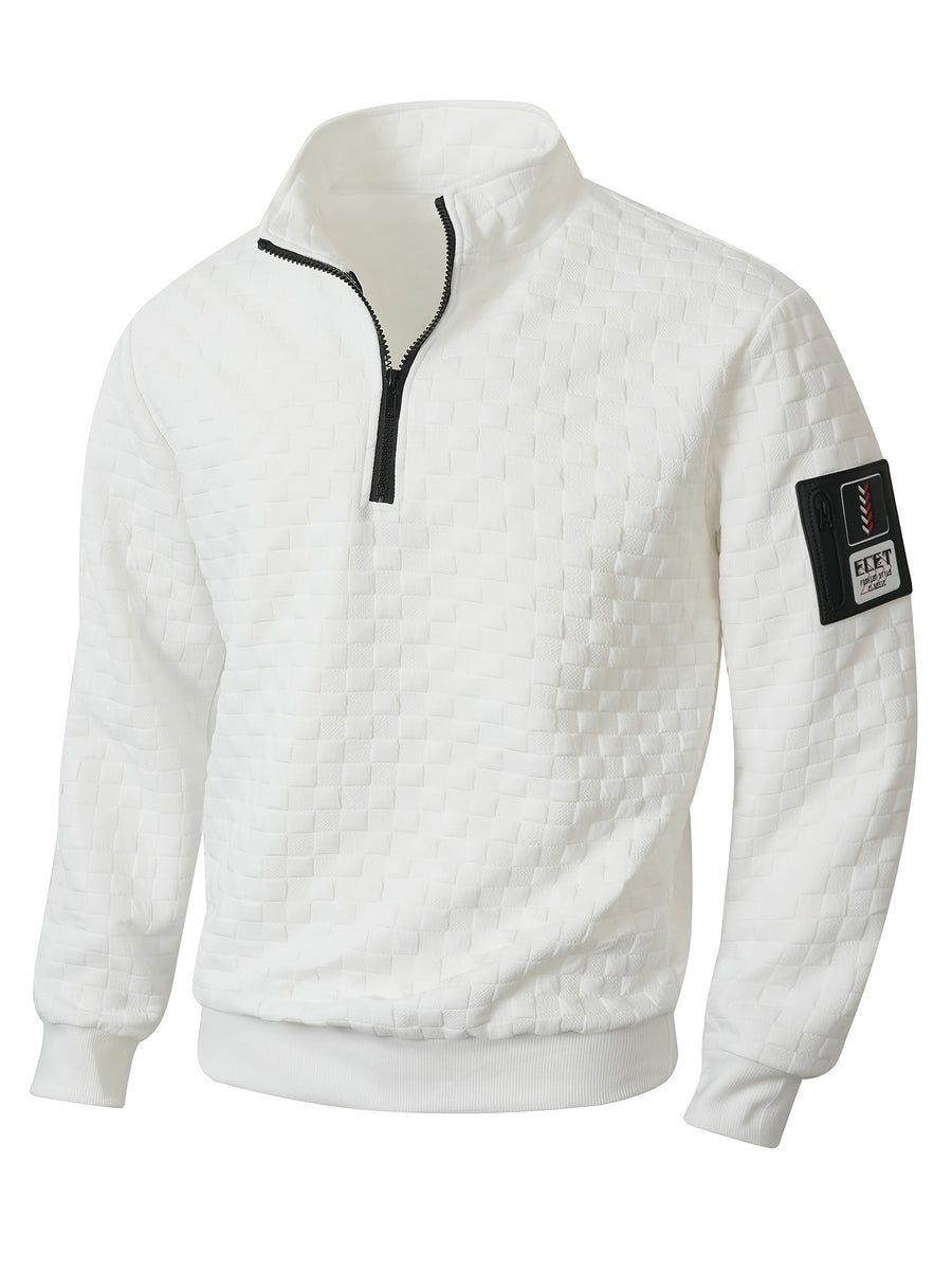 Autumn Men'S Waffle Half-Zip Stand Collar Sweatshirt, Casual Loose Textured Pullover Top Jacket, Gift for Husband Or Father - White