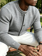 Men's Classic Button-Front Cardigan - Stretch Knit Button-Up with Solid Color, Warm Winter Outerwear Suitable for Daily, Office & Weekend Wear, Belt-Free Regular Fit for - Layering - Light Grey