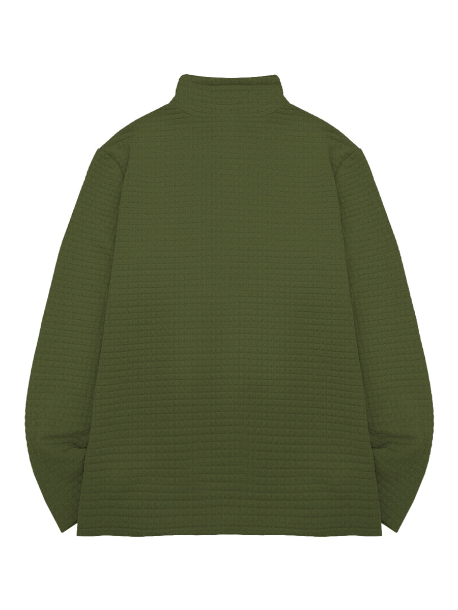 National Charm Tiger Head Line Art Print Floral Waffle Knit Half-Zip Polo Long Sleeve Men's Casual Top, Featuring a Simple and Premium Texture That Complements All Dressing Styles. Easily Create a Minimalist Look, Whether for Daily Commutes - fern green