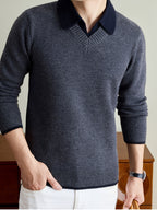 Men'S Thickened V-Neck Pullover Long Sleeve Faux Vest Knit Sweater, Autumn/Winter Style, Light Mature Business Casual - Medium Gray
