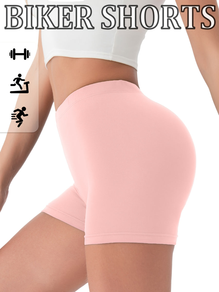 [ Shorts] 1pc Biker Shorts for Women, Non-See-Through Leggings, 5.08cm Inseam, Tight Fit, High Elasticity For, Cycling Shorts - Pink