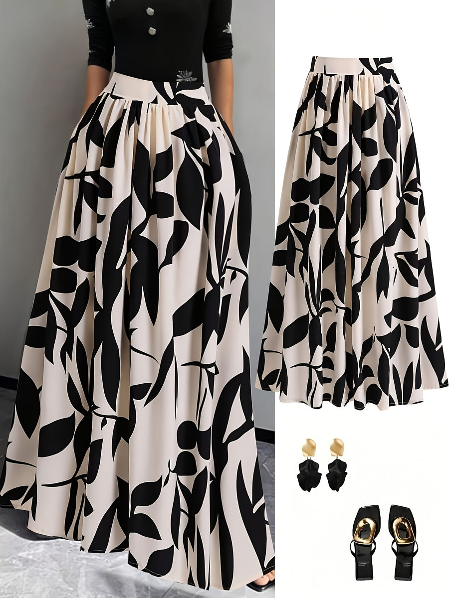New Spring/Summer/Autumn Women's Printed High-Waist A-Line Skirt, Summer Vacation Dress - Apricot