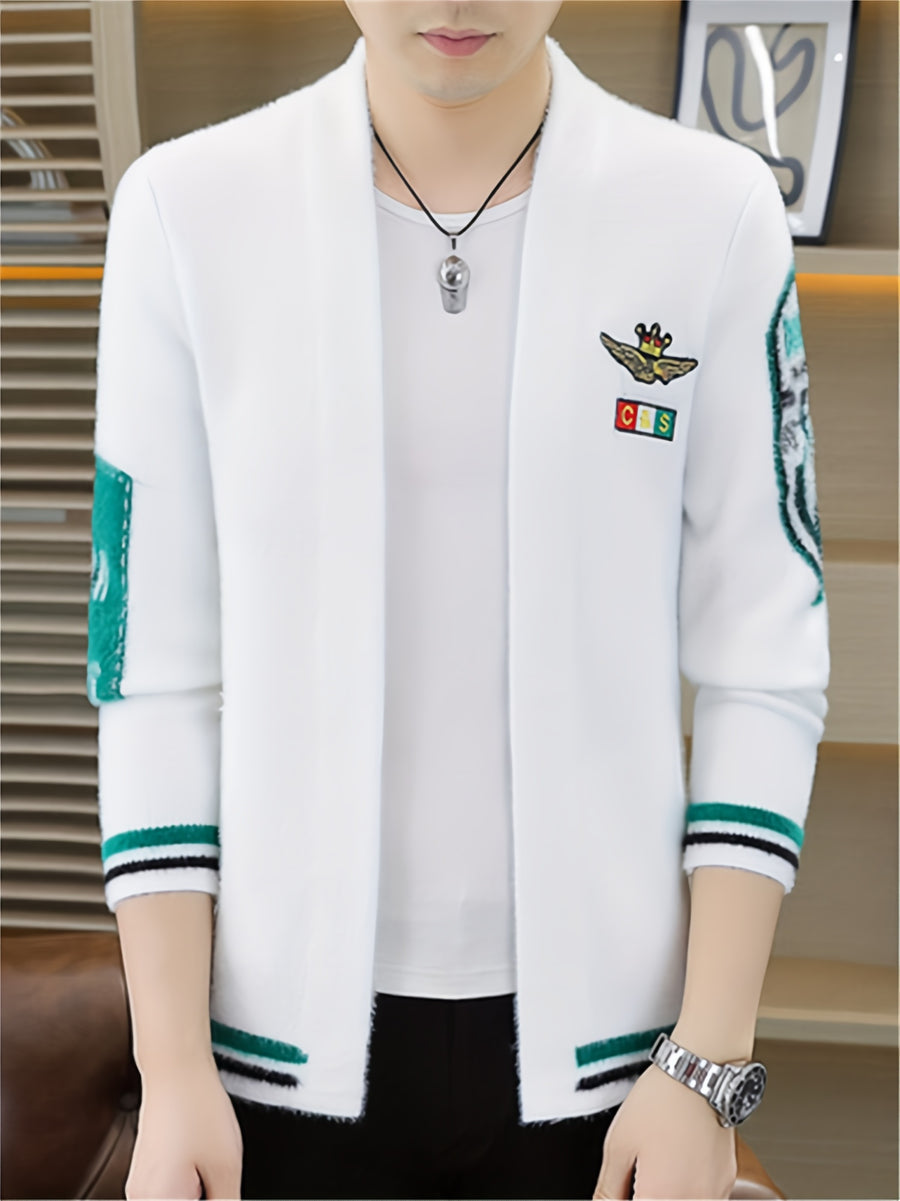 Yun Sui Nian OBM New Spring Men's Knitted Cardigan, Collarless Knit Sweater, Unique and Fashionable Style, Creates a Casual and Stylish Atmosphere, Men's Gift, Easter Gift - White