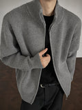 Men'S Fashion High-Weight Solid Color Casual Sweater Cardigan, Loose Fit. Suitable for Autumn Winter Daily Casual Wear, Knit - Grey