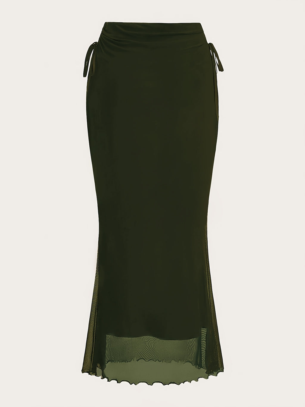 Women's Drawstring Mesh Midi Skirt - Military Green