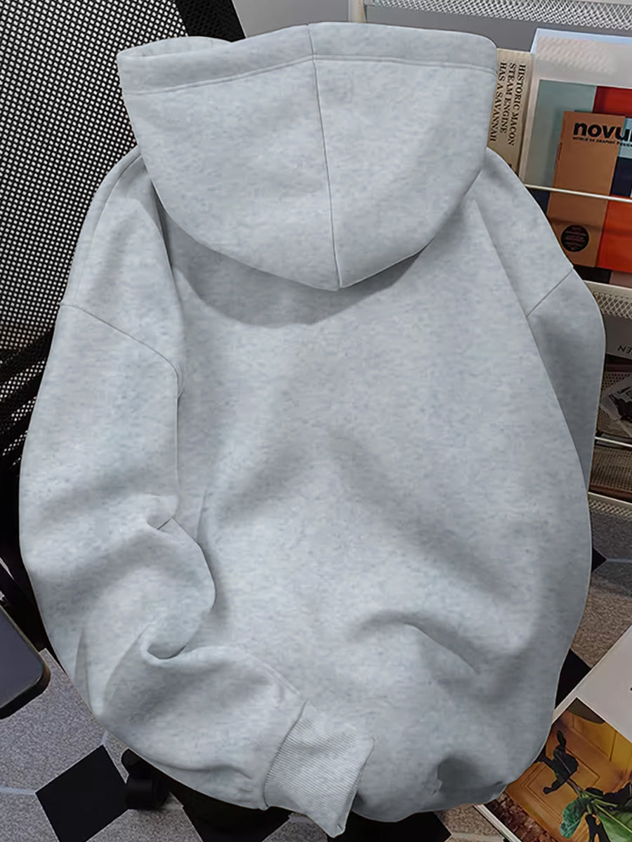 Hooded Sweatshirt with Printed Pattern, Autumn/Winter Style Sweatshirt NYC - Light Grey