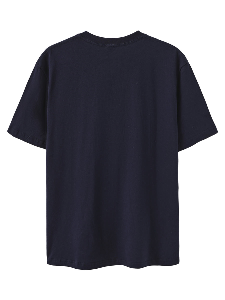 Men's 100% Cotton Short Sleeve Crew Neck T-Shirt, American Los Angeles Vintage Street Style Print, Casual, Fashionable, Comfortable, Soft, Summer Short Sleeve - Navy Color