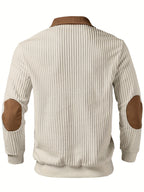Men's Color-Block Design Casual Stand Collar Pullover - Ribbed Color-Block Patchwork, Thick and Warm Pullover, Stand Collar with Zipper Design, Suitable for Daily Casual Fashion, Simple and Versatile for Outings and Commuting, Long-Sleeve  Pullover - Off-white