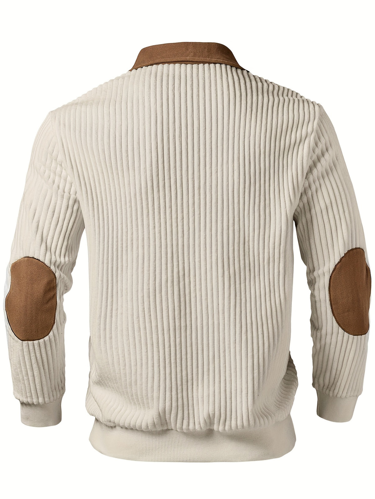 Men's Color-Block Design Casual Stand Collar Pullover - Ribbed Color-Block Patchwork, Thick and Warm Pullover, Stand Collar with Zipper Design, Suitable for Daily Casual Fashion, Simple and Versatile for Outings and Commuting, Long-Sleeve  Pullover - Off-white