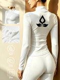 Stand-Collar Half-Zip Long Sleeve T-Shirt, Autumn Winter Warm Semi-High Neck Base Layer Top - White