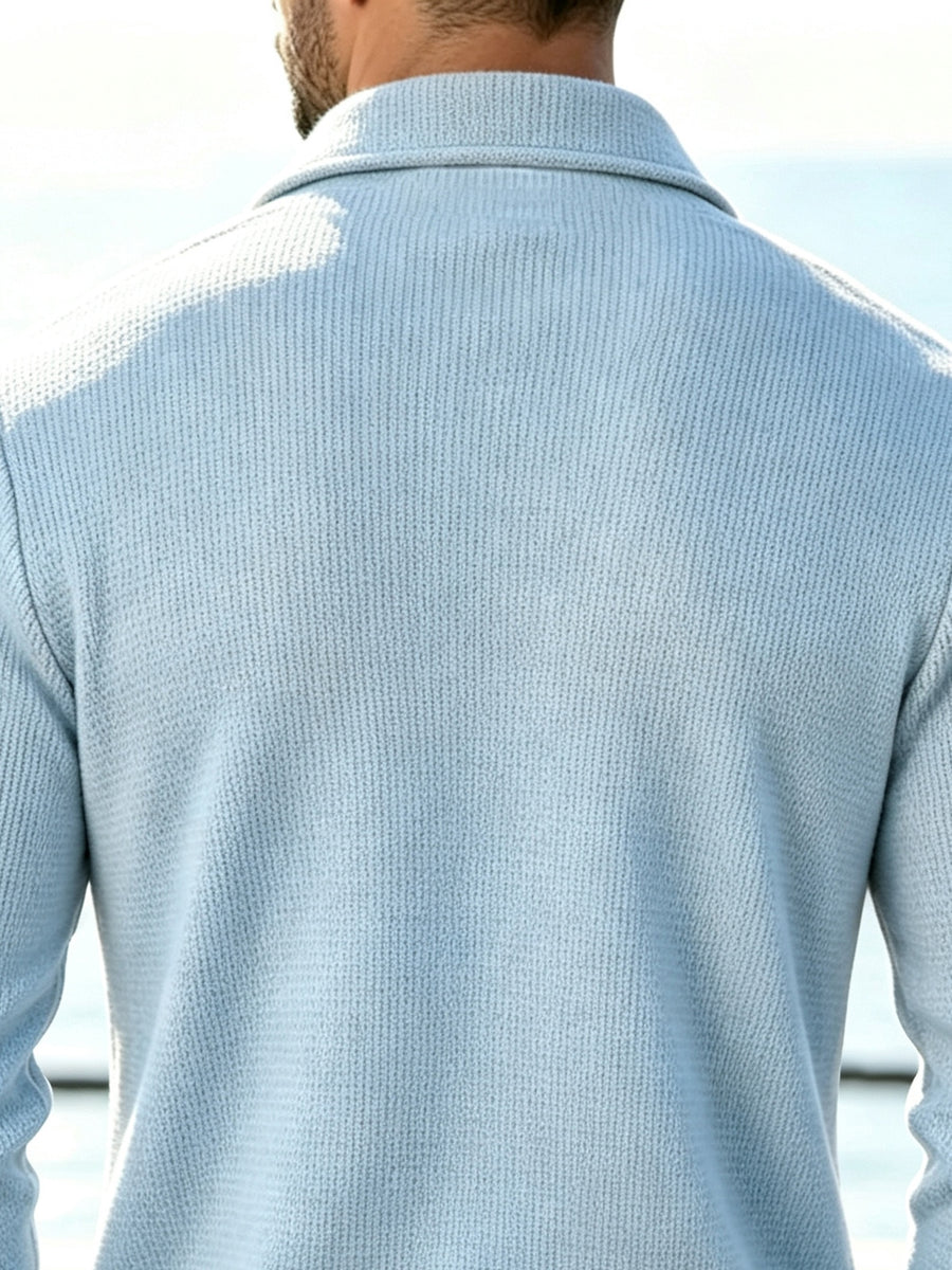 Men'S Spring Autumn New Waffle Check Blazer Collar Cardigan Single Button Double Pocket Business Casual All-Match Long Sleeve Jacket, Knit Soft Comfortable Fashion Solid Color Outerwear Suitable for Daily Outings, Dates, Holidays, And Travel - Blue (upgrade)