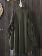 Ladies Loose Holiday Spring Autumn Long Sleeve Office Shirt - Olive Green