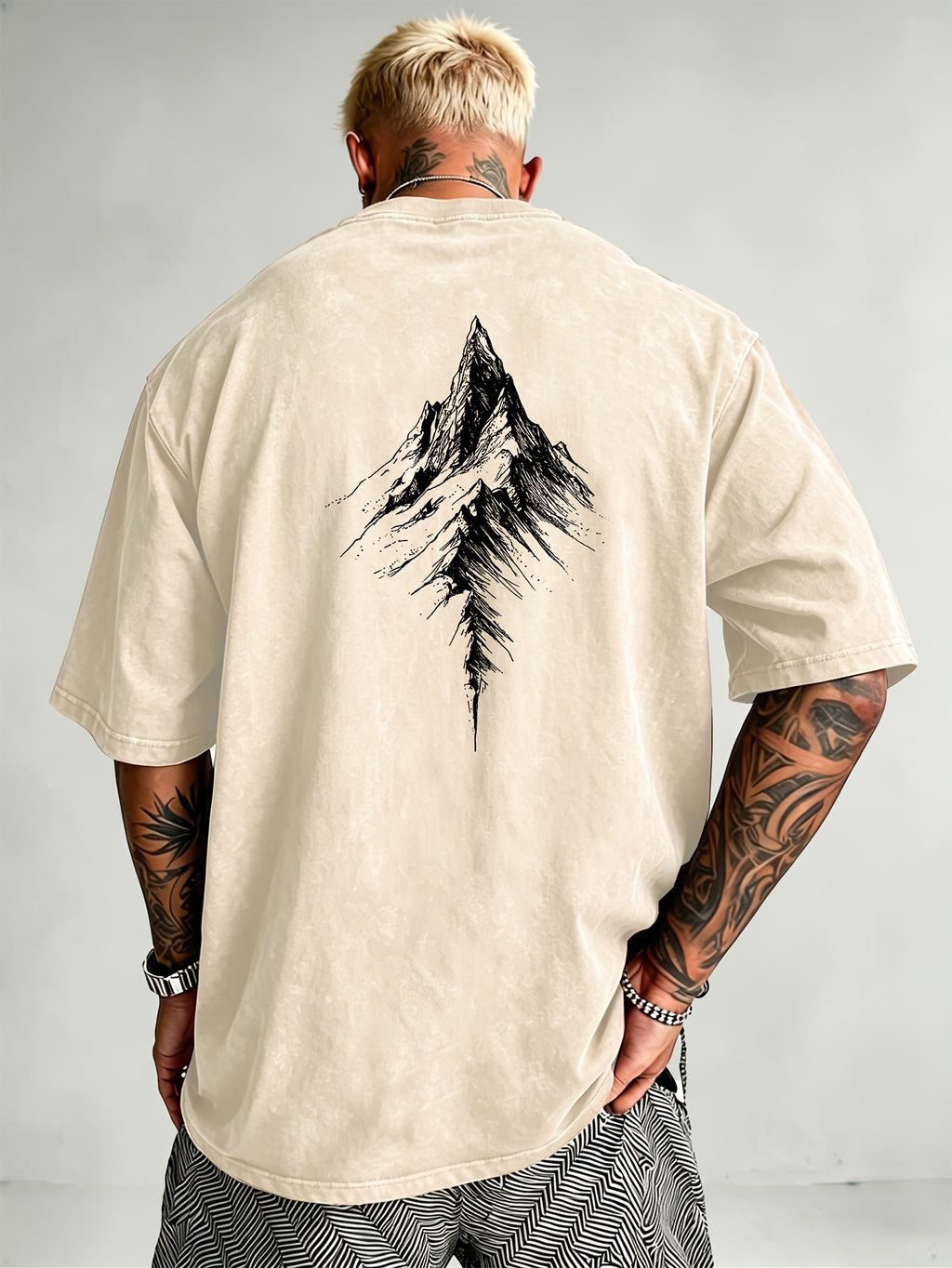 Men'S Heavyweight Distressed T-Shirt Washed Acid Wash Graphic Tee Vintage Aesthetic Streetwear Pure Breathable Comfort High Street Style Minimalist Casual Gym Workout Short Sleeve Essential Undershirt 2026 Summer New - Apricot