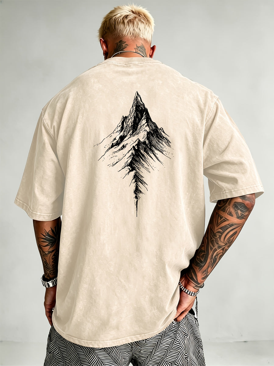 Men'S Heavyweight Distressed T-Shirt Washed Acid Wash Graphic Tee Vintage Aesthetic Streetwear Pure Breathable Comfort High Street Style Minimalist Casual Gym Workout Short Sleeve Essential Undershirt 2026 Summer New - Apricot