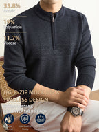 Men'S Half-Zip Knit Sweater, Classic Stand Collar And Textured Pattern, Thickened Warm Pullover in a Refined Timeless Style for Casual, Work, Hiking, Camping, Fishing, And Outdoor Wear - Dark Green