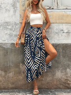 Printed Casual Long Skirt for Women with a Fitted Waist - Navy Color