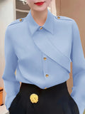 Fashion Women'S Casual Button-Up Shirt - Blue