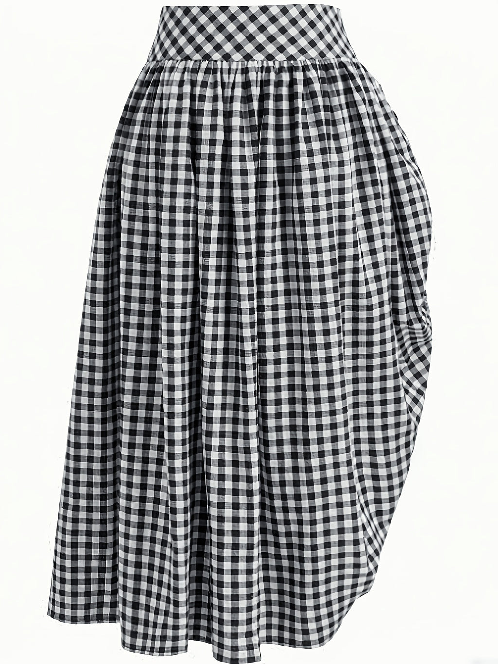 Women's French-Style Plaid Casual Ruffle Hem Drawstring Versatile Skirt, Suitable for Dates, Beach, and Other Occasions - Deep Grey