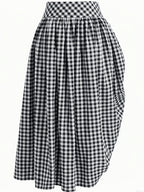 Women's French-Style Plaid Casual Ruffle Hem Drawstring Versatile Skirt, Suitable for Dates, Beach, and Other Occasions - Deep Grey