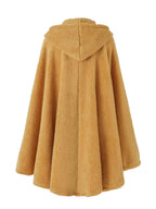 Plus Size - 1pc Faux Horn Button Size Free Solid Color Fashion Hooded Cape - ginger-colored