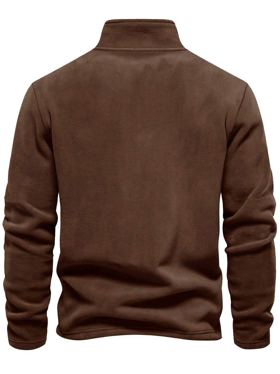 Men'S Fleece Half-Zip Sweatshirt 5pcs Set Autumn Winter Comfortable Warm Casual All-Match Style - Mint Green + Dark Green + Gray Blue + Red Brown + Orange