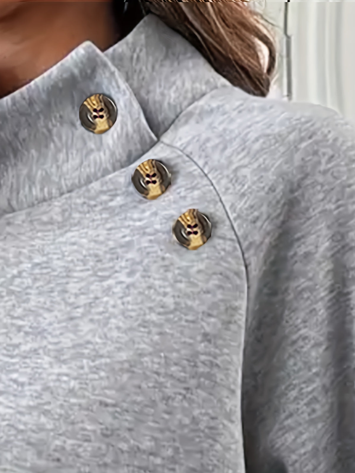 Women'S Fashion High-Neck Sweatshirt - Light Grey