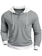Men's Fall Winter Henley Shirt - Button-Front Placket Long Sleeve Sweater, Machine Washable Casual Button-Up Top for Everyday & Formal Outfits - Elegant Office Party Shirt, Textured Waffle Fabric - Light Grey