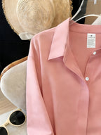 Small Floral Print, Exquisite and Elegant Versatile Top for Daily Office Wear, French-style Gentle and Soft Long-sleeve Women's Blouse for Commuting - Pink Color