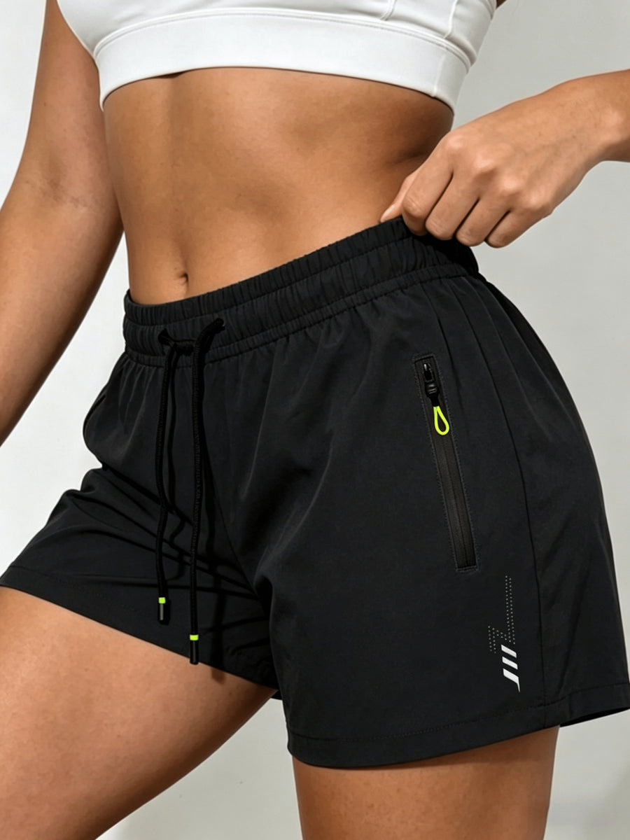 Women'S Summer New Lightning Print Yoga Shorts, Quick-Drying Breathable Fabric, Hot Pants Style, Casual Athletic Style, Elastic Waistband Design, with Waist Drawstring And Zipper Pocket, Women'S Casual Athletic Shorts, Suitable for All Seasons - Black