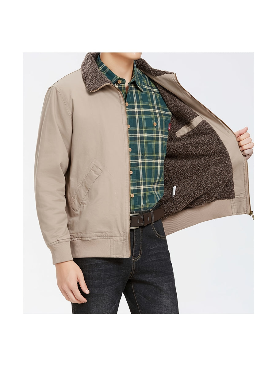 Men'S Lamb Workwear Jacket Spring Autumn Winter New Multi-Pocket Outdoor Casual Coat - Light Khaki
