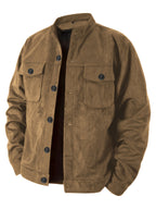 Men'S Casual Jacket with Pockets, Versatile Long-Sleeved Stand Collar Button Coat, Transitional Outerwear - 【Brown】