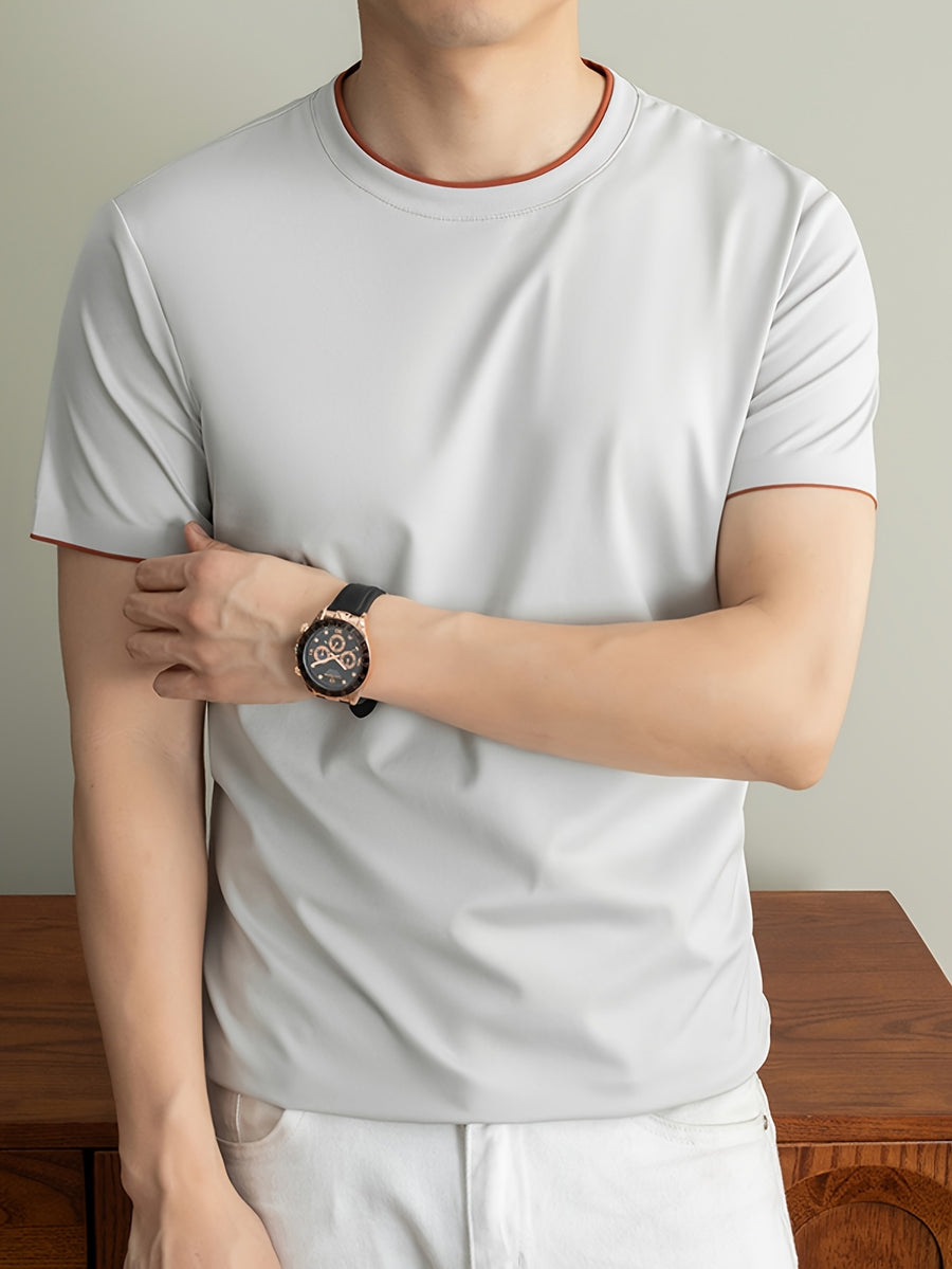 Summer Men'S Short Sleeve T-Shirt Casual Round Neck Solid Color Comfortable Cooling Breathable Polo Shirt - Off White
