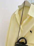 Women's Autumn-winter New Long Sleeve Striped Print Elegant Shirt - 【Light Yellow】