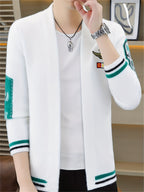 Yun Sui Nian OBM New Spring Men's Knitted Cardigan, Collarless Knit Sweater, Unique and Fashionable Style, Creates a Casual and Stylish Atmosphere, Men's Gift, Easter Gift - White