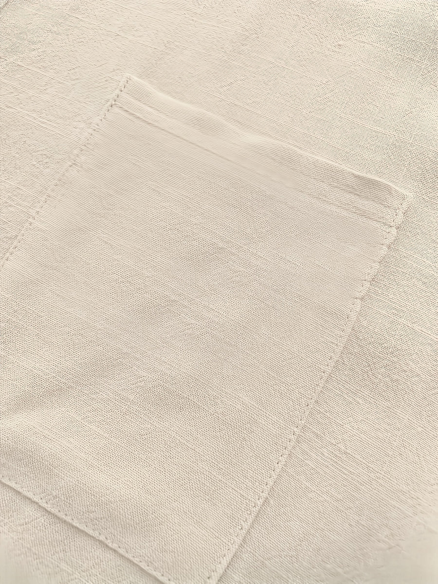 Men'S Summer Linen Short Sleeve Shirt, Stand Collar Half-Button Henley Style with Chest Pocket, Loose Breathable Linen Blend Casual Vacation Shirt - Khaki