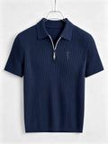 Men's Outdoor Sports Printed Short-Sleeve Summer Casual Comfortable Polo Shirt - Navy Color