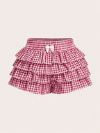 Casual Low-Waist Plaid Bodycon Ruffled Women'S Ultra-Short Shorts Back to Clothes Easy Daily - Red