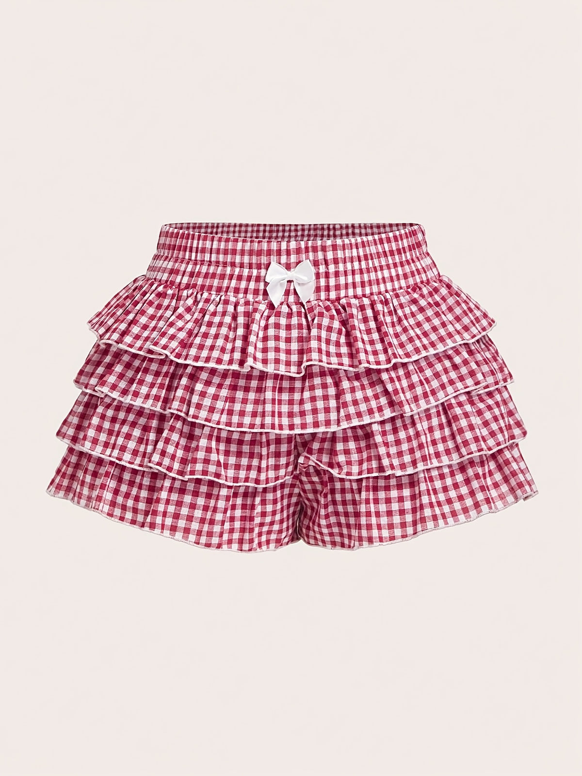 Casual Low-Waist Plaid Bodycon Ruffled Women'S Ultra-Short Shorts Back to Clothes Easy Daily - Red