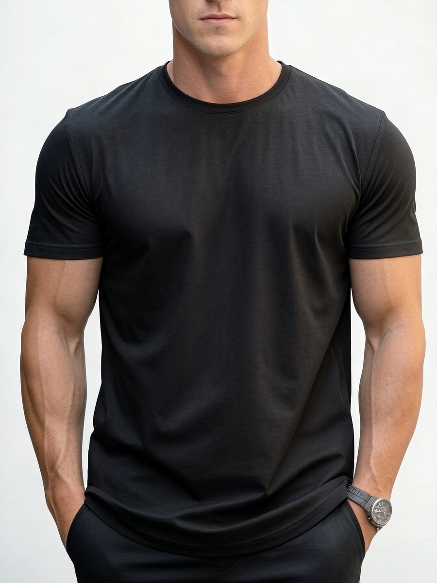 Men'S Versatile Fashion T-Shirt, Unisex Comfortable Short Sleeve Tee, Mesh Breathable Short Sleeve - Black