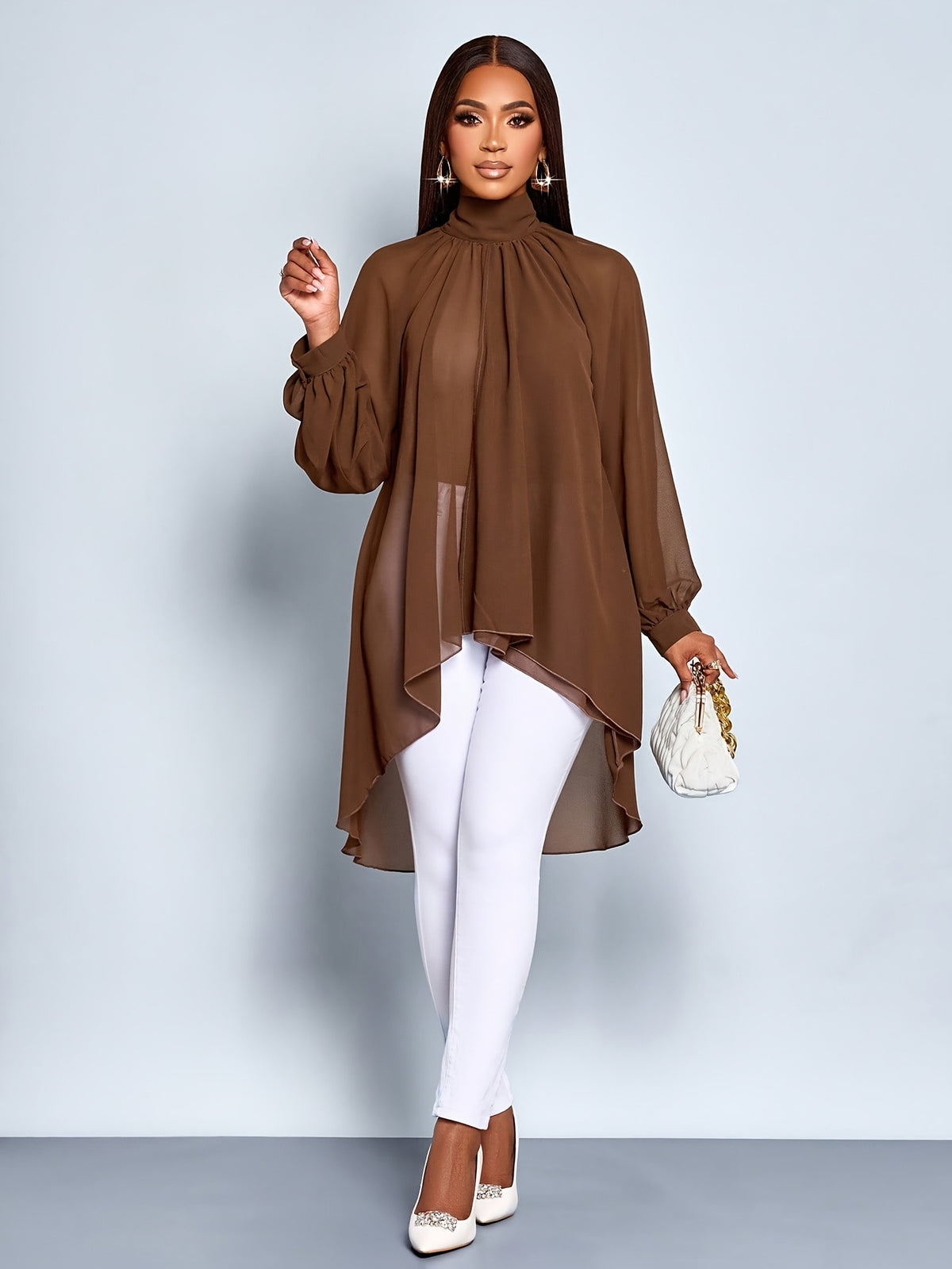 Elegant Sexy Commuter Easy Autumn And Winter Women'S Shirt Teacher Clothing Outing Top Elegant Long Design Top Bottoms Women'S Autumn Clothing Women'S Winter Clothing Halloween Clothing Christmas New Year New Year Women'S Clothing - 【Brown】