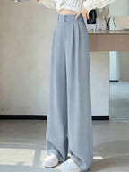 Ice Fiber Fabric Cool Touch Ultra-Thin Summer Women's Long Pants, 2026 Spring/Summer New Style Slim Fit Suit Pants, Trendy Women's Pants, Wide-Leg Loose Fit, Widened Cut, Loose Size, Suitable for Women's Summer Wide-Leg Pants, Draped Straight-Leg - Sky Blue