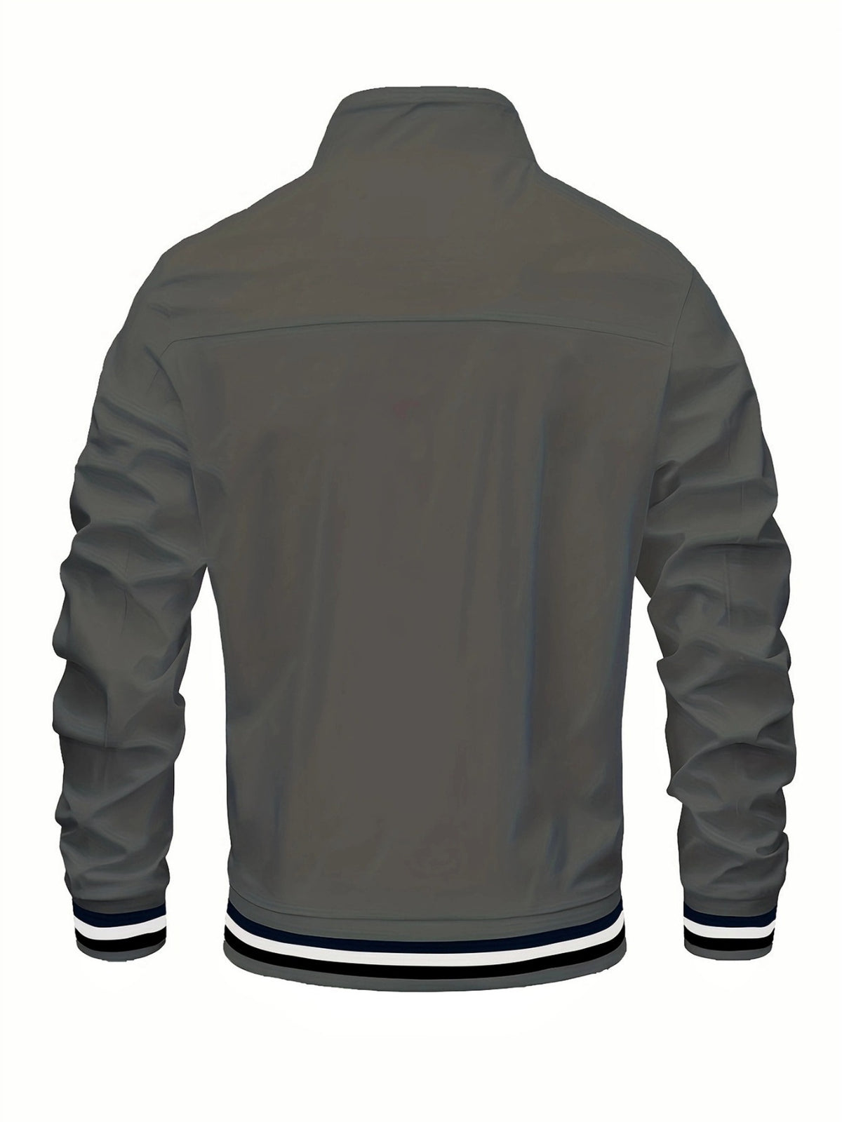 Men'S Sports Solid Color Stand-Up Collar Jacket, Color Striped Rib Hem, Lightweight And Windproof, Creative Three-Bar Totem Design Elements, Suitable for Jogging in Spring And Autumn, Daily Casual Versatile - Dark Gray