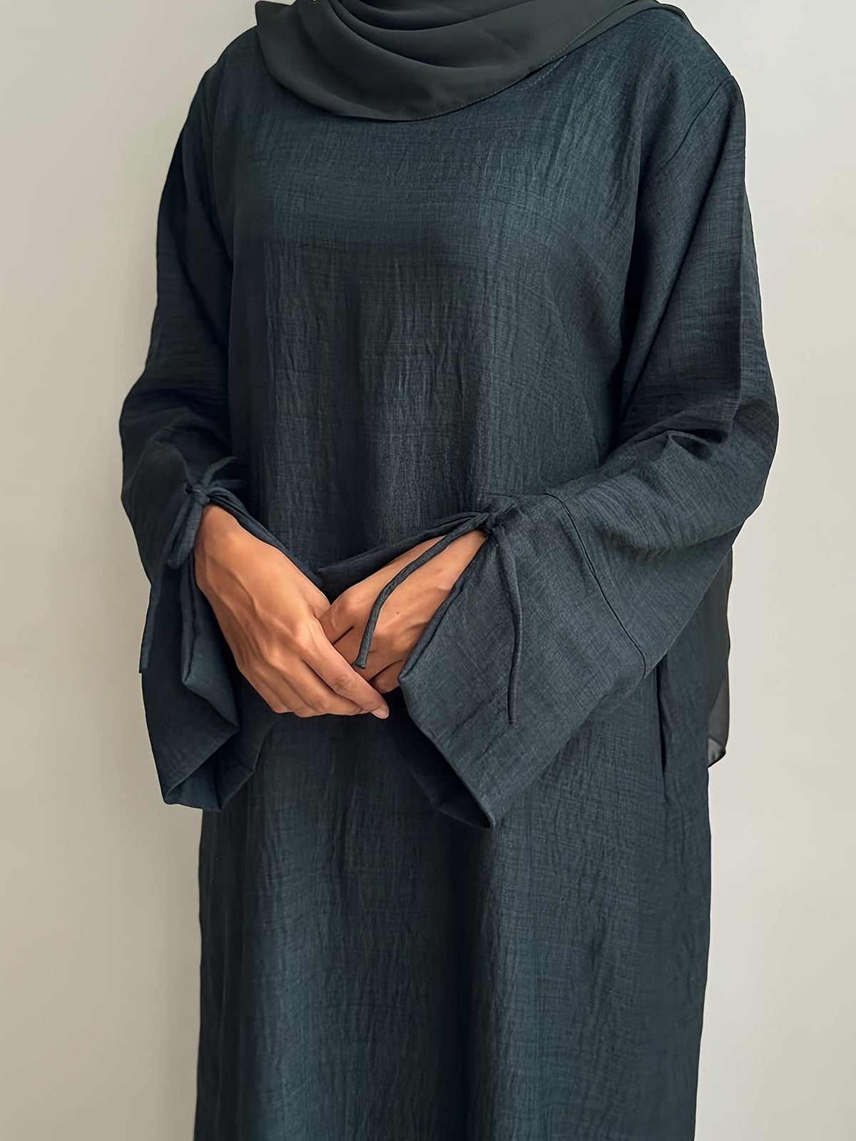 1pc Headless Scarf: Elegant Cuff Drawstring, Comfortable and Casual Solid Color, Suitable for Outdoor Travel and Daily Wear. Loose Women's Abaya Dress. Abayas for Women, Muslim, Women's Long Dresses, Oriental Arabic Robe, Abaya Dress - Dark Gray