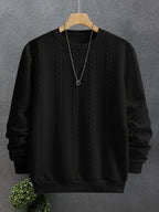 Men'S Fashion Round Neck Sweatshirt, Men'S Round Neck Sweatshirt, Jacquard Design Casual Street sweatshirt, Easy Basic Style Long Sleeve T-Shirt, Athletic sweatshirt, Men'S Casual Wear, Cuffed End, Autumn Essentials - Black
