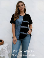 New Women'S Short-Sleeve T-Shirt for Spring And Summer, Featuring a Casual Printed Design, Perfect for Street Fashion And Versatile Outings - Black