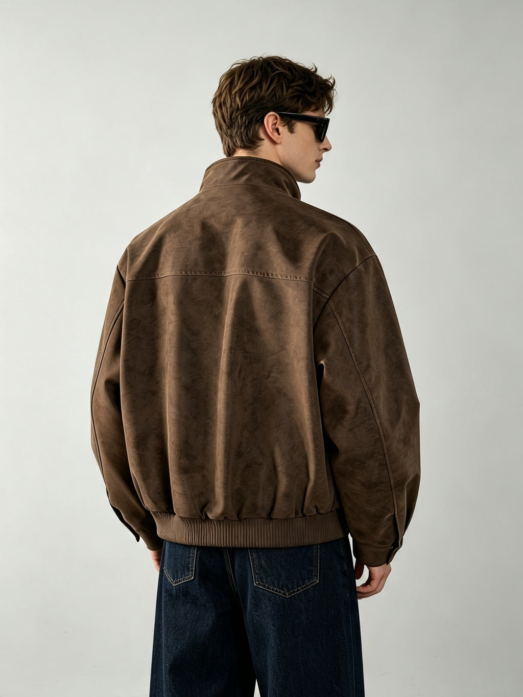 Men's Casual Sport Windbreaker Jacket - Spring/Autumn Men's Trendy Post-Apocalyptic Distressed Washed-Out Stand Collar Flight Jacket, American Vintage Street Style Clean Fit Loose Fit with Shoulder Patch Design, Zipper Baseball Jacket Winter Clothes - Coffee Color