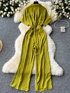 Fashionable High-waist Jumpsuit with a Suit-style Collar, Perfect for Summer Parties, Anniversaries, Valentine's Day, Birthdays, and as Work Attire to Surprise Others. Summer Women's Jumpsuit - Tender Green